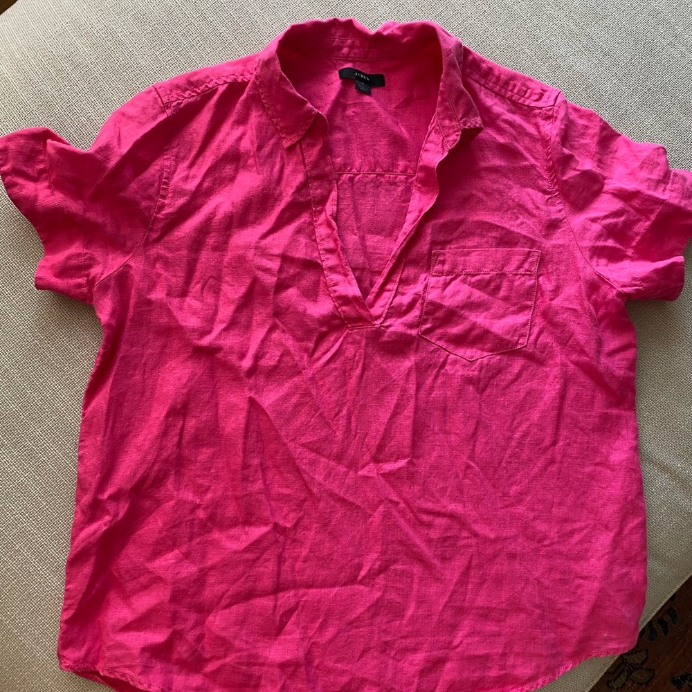 J. Crew Hot Pink Linen Popover Shirt | Women’s Small